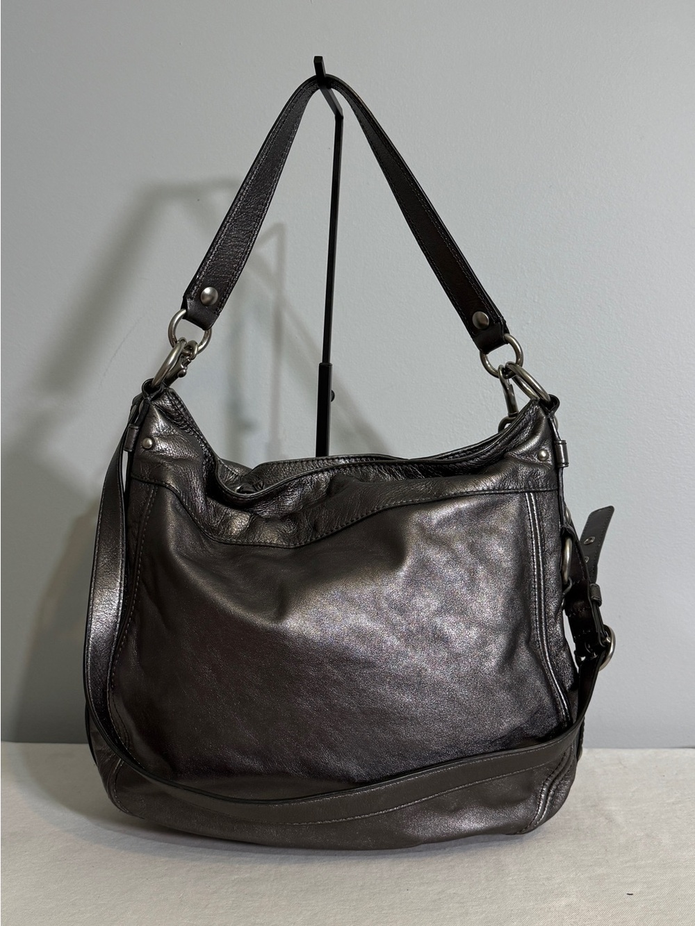 VTG Coach Large Zoe Metallic Pewter Leather Hobo Shoulder Bag Silver F14706
Y2K
